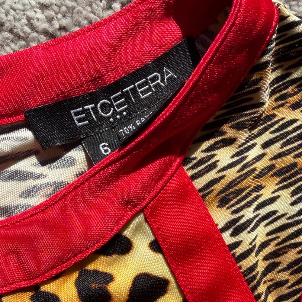 Etcetera silk blend Animal Print Dress with Red Trim /Belt - Picture 4 of 6